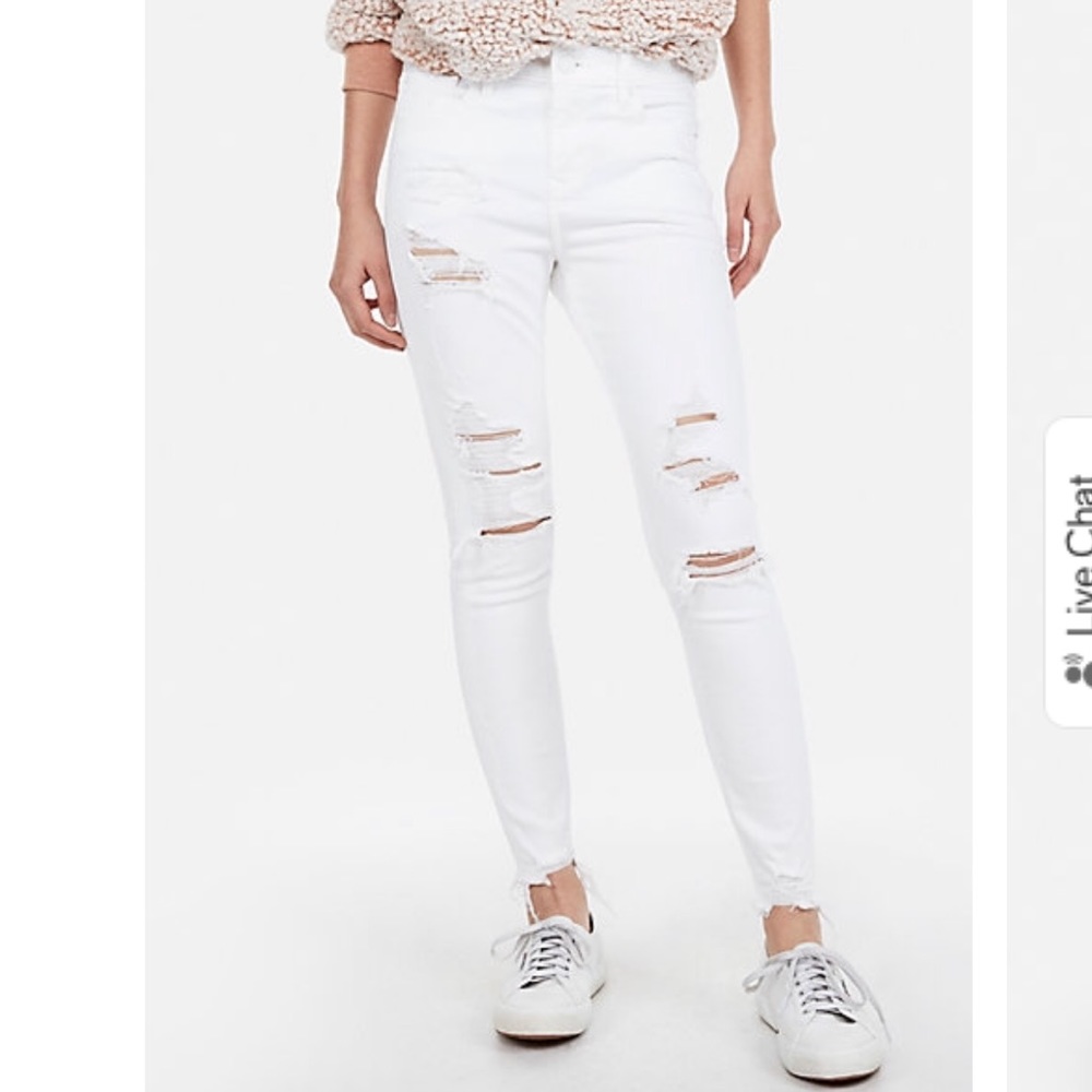 EXPRESS MID RISE WHITE RIPPED STRETCH JEANS
